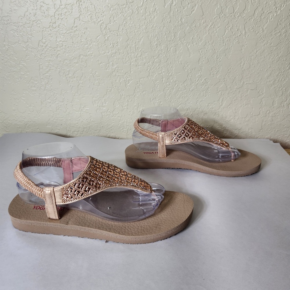 Skechers Cali Meditation Rock Crown Rose Gold Rhinestone Yoga Foam Sandals 10